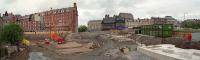 The Princes Street station site in 1994 as redevelopment finally began to take place. The station was to the left (the red brick back of the Caledonian Hotel which adjoined it can be seen) while to the right was Lothian Road Goods with the castle on the horizon. [See image 33190]<br><br>[Ewan Crawford //1994]