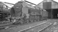 Lord Nelson class 4-6-0 no 30860 <I>Lord Hawke</I> stands on Eastleigh shed in August 1960.<br><br>[K A Gray 09/08/1960]