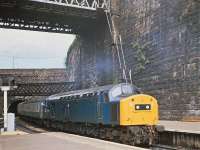 40168 brings a train into Glasgow Queen Street on 21 May 1981.<br><br>[Peter Todd 21/05/1981]