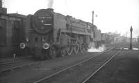 Britannia Pacific no 70009 <I>'Alfred the Great'</I> stands in the shed yard at Kingmoor in 1966.<br><br>[K A Gray //1966]