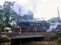 Former Lambton Tank No 5 running round its train in Pickering station in the summer of 1980.<br><br>[Peter Todd 17/08/1980]