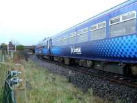 View east at Gretna Green on 25 November as the 15.19 to Carlisle leaves the station and heads for Gretna junction and the WCML.<br><br>[Bruce McCartney 25/11/2011]