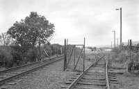 View west from the short loop at the east end of the former Dalmuir Riverside station in 1991. The sidings to the right are the former coal yard and to the left were sidings latterly used by Arnott Young for scrapping railway wagons. These sidings formerly served Beardmore's Dalmuir Naval Shipyard, the Clyde Trust Cable Depot and a number of other works. The former station was in the distance and had not only through platforms but also bays for workers trains. By the 1990s the line remained open for use by Speedlink trips to the Chivas Bros siding slightly further west (the last trip may have run in early 1988) <br><br>[Bill Roberton //1991]