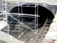 Clearance works continuing at London Road tunnel in April 2011. Behind the scaffolding around the eastern portal lie the remnants of beer casks and gas bottles... quite a concoction.  <br><br>[Colin Harkins 18/04/2011]