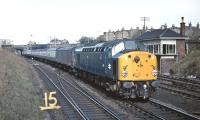 Despite the headcode discs on EE Type 4 No. 275 indicating a class 1 working, this was actually ECS bound for Craigentinny Sidings on Saturday 25 April 1970. The stock is off the 06.25 from Aberdeen.<br><br>[Bill Jamieson 25/04/1970]