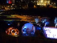 Evening view over Waverley Station and the Gardens on Friday 2 December from the Christmas Big Wheel alongside Princes Street. <br><br>[Bruce McCartney 02/12/2011]