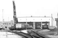 General view of Kingmoor diesel depot from the south during an open day in May 1971. The 2-car DMU was operating a shuttle service from Carlisle station for visitors. [See image 14671]<br><br>[John Furnevel 22/05/1971]