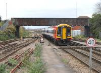 South West Trains 159005 departing Westbury on 8 December for Bristol Temple Meads.<br><br>[Peter Todd 08/12/2011]