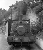 The distillery pug at rest outside the locomotive shed at the Dailuaine Distillery on the Speyside Line, in 1967.<br><br>[Frank Spaven Collection (Courtesy David Spaven) //1967]