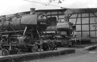 Both of the locos featured here, class 50 No. 051 630 (pre computer No. 50 1630) and P8 No. 038 772, had worked in on early morning passenger turns on 4 September 1974  but spent the rest of this particular  morning idle on Rottweil shed.<br><br>[Bill Jamieson 04/09/1974]