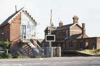 The former station at Cowbit on the Spalding - March line, seen from the level crossing in 1977. The station closed to passengers in 1961.<br><br>[Ian Dinmore //1977]