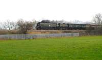 Bulleid West Country Pacific no 34067 <I>Tangmere</I> with the 'Bath Christmas Market Special' from Three Bridges to Bristol. Photographed heading for Trowbridge on 10 December.<br><br>[Peter Todd 10/12/2011]