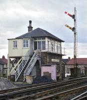 Coatbridge Junction signalbox was located immediately south of Coatbridge Central station on the west side of the ex-CR main line through the town. When photographed in March 1971 it still had over two years of life ahead of it before being made redundant by the opening of Motherwell Power Box in December 1973.<br><br>[Bill Jamieson 07/03/1971]