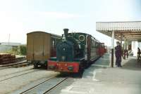 A train for Abergynolwyn stands at Tywyn in July 1981. No 4 'Edward Thomas' is an 0-4-2ST built for the Corris Railway by Kerr Stewart & Co. in 1921. It was purchased by the Talyllyn Railway in 1951.<br><br>[Colin Miller /07/1981]