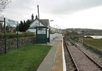 Glan Conwy's location, overlooking the Conwy estuary, is as picturesque as they come. It was named Llansaintffraid when it first opened and was a Beeching casualty in 1964 but reopened in 1970. The shelter is on the original low level section of platform with a newer raised area beyond the entrance. View south towards Llanrwst and Blaenau Ffestiniog.<br><br>[Mark Bartlett 03/12/2011]