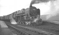 BR Standard Pacific no 72006, minus its  <I>Clan MacKenzie</I> nameplate, waits for the road at Stirling in April 1965 with the early afternoon fish train from Aberdeen destined for the North West of  England.<br><br>[K A Gray 16/04/1965]