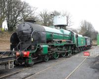 Maunsell 4-6-0 no 850 <I>Lord Nelson</I> standing in the shed yard at Ropley on the Mid Hants Railway on 27 December 2011.<br><br>[Peter Todd 27/12/2011]