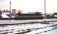 Brush Type 4 no 1832 stands in the snow at the south end of Guild Street yard in this view from the platforms at Aberdeen station in November 1973.<br><br>[John McIntyre 21/11/1973]