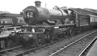 Castle class 4-6-0 no 5079 <I>Lysander</I> getting ready to leave Paddington in 1959 with the <I>'Torbay Express'</I>.<br><br>[K A Gray //1959]