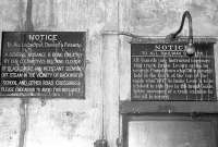 You have been warned! Notices inside NCB Backworth, Northumberland, locomotive shed in December 1974.<br><br>[Bill Roberton /12/1974]