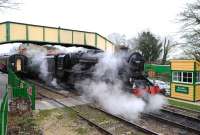 Scene on the Mid Hants Railway on 27 December featuring preserved Black 5 no 45379 with a train at Ropley station.<br><br>[Peter Todd 27/12/2011]