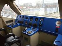 A cab view of APT 370003 on 12 March 2011 at Crewe Heritage Centre. It is interesting just how 'low-tech' the cab of the Advanced Passenger Train appears, especially when compared to the present day Pendolino.<br><br>[John McIntyre 12/03/2011]