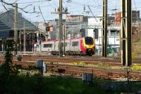 View across the south end of Preston station as a Voyager arrives from Birmingham on the afternoon of 27 April 2011.<br><br>[John McIntyre 27/04/2011]