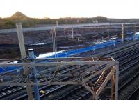 In the midst of all the 'knitting', the new embankment for the Nuneaton North Chord can be seen taking shape. View looks North-West from the embankment of the old Ashby line. [See image 36137] <br><br>[Ken Strachan 18/12/2011]