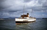 'Queen Mary II' photographed on the approach to Gourock on 5 September 1957. [See image 35375]<br><br>[A Snapper (Courtesy Bruce McCartney) 05/09/1957]