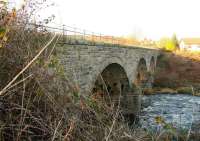 Old railway bridge crossing the River Almond approaching Kirkliston, on the former branch between Ratho and Dalmeny. View is north towards the village in January 2012. The line remained in use for freight traffic until the mid sixties.<br><br>[John Furnevel 13/01/2012]