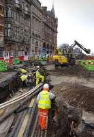 South St Andrew Street being prepared for tram lines on 17 January 2012. This will provide the link from Princes Street to the terminus at St Andrew Square.<br><br>[Bill Roberton 17/01/2012]