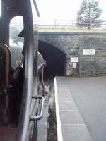 Drivers eye view from Midland 4F 43924 at Ingrow West station heading for Oxenhope. Although Ingrow Tunnel is only 150 yards long it is on a bend and so the exit cannot be seen from the entrance. The adjacent Ingrow East station, on the long gone GNR line from Keighley to Queensbury, has been swept away but the old embankment can be seen from the Worth Valley trains that run parralel to it. <br><br>[Mark Bartlett 07/01/2012]