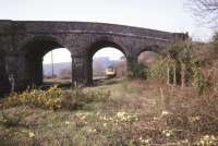 A Barnstaple - Exmouth DMU approaching Umberleigh station, North Devon, in March 1990.<br><br>[Ian Dinmore 17/03/1990]