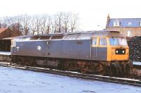 47093, which had recently failed on the main line, seen dumped in the coal yard sidings alongside Elgin station on 30 November 1978 while awaiting repairs.<br><br>[Peter Todd 30/11/1978]