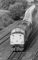 37520 draws away from Inverkeithing Yard with a train of fly ash from Longannet Power Station to Westbury Cement Works, Wiltshire, in July 1998.<br><br>[Bill Roberton /07/1998]