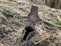 A surviving auto rail oiler alongside the trackbed at Bowhill in February 2012. [See image 37562]<br><br>[Grant Robertson 07/02/2012]