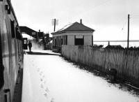 A Lanark-bound stopping train from Edinburgh pauses at lonely Cobbinshaw station on the last day of service, Saturday 16th April 1966. Part of the extensive Cobbinshaw reservoir is visible on the right [see image 8419].<br><br>[David Spaven 16/04/1966]