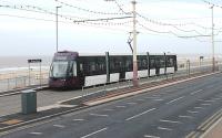 New Blackpool and Fleetwood <I>Flexity</I> tram 002, on driver training duties, calls at the new tram stop at Wilton Parade just outside the Imperial Hotel. 001 had just passed the other way bearing 'L' Plates. The new trams are scheduled to be fully in service when the line re-opens for Easter 2012. [See image 23650] for the same location prior to rebuilding work. <br><br>[Mark Bartlett 14/02/2012]