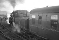 Ivatt 2-6-0 no 43129 stands at Woodburn on 9 November 1963 with the <I>'Wansbeck Wanderer'</I> railtour.<br><br>[K A Gray 09/11/1963]