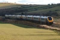 A southbound CrossCountry service on the ECML near Grantshouse on 19 February 2012.<br><br>[John Steven 19/02/2012]