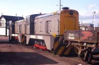 Rose Street box Inverness - and a venerable engineers wagon sandwich. The two Howard Doris shunters en route to Strome Ferry in 1976.<br><br>[Frank Spaven Collection (Courtesy David Spaven) //1976]