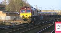 Leaving Kilmarnock Long Lyes on 2 February is DBS 66250 with HTA empties heading south to New Cumnock.<br><br>[Ken Browne 02/02/2012]