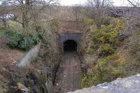 View east from the B980 on 29 February 2012 showing the Rosyth Dockyard branch tunnel under the A90 Forth Road Bridge approach road.<br><br>[Bill Roberton 29/02/2012]