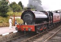 Strathspey Railway 0-6-0ST no 60 stands ready to leave Boat of Garten with a train for Aviemore in the Autumn of 1984 [see image 21373 for the terrible truth about locomotive abuse...].<br><br>[Bruce McCartney //1984]