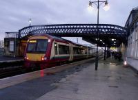 A Turbostar from Alloa ready to depart Stirling on 13 March on a service to Glasgow Queen Street.<br><br>[Sally Strachan 13/03/2010]