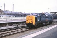 Deltic 55021 <I>'Argyll and Sutherland Highlander'</I> photographed at Doncaster on 6 February 1981.<br><br>[Peter Todd 06/02/1981]