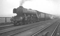 More than a hint of 'fog on the Tyne' as A3 Pacific no 60042 <I>Singapore</I> crosses the King Edward Bridge shortly after leaving Newcastle Central on 21 October 1962 with the 4.30pm train to Leeds City.<br><br>[K A Gray 21/10/1962]