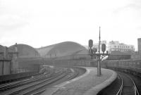 View of St Enoch from a train window in March 1963.<br><br>[R Sillitto/A Renfrew Collection (Courtesy Bruce McCartney) 09/03/1963]