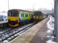 Services for Bletchley (left) and Bedford (right) cross at this lonely stop on the remnant of the Oxford - Cambridge 'Varsity line' in February 2012. [see image 37613]<br><br>[Ken Strachan 10/02/2012]