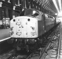 EE Type 4 no 258 stands at the buffer stops at Kings Cross on 5 September 1969, shortly after arriving with a train from Newcastle.<br><br>[John Furnevel 05/09/1969]